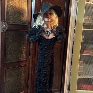 May West costume 2010. Custom Sz 5/6 Elegant Black Lace Dress/Ruffle Sleeves